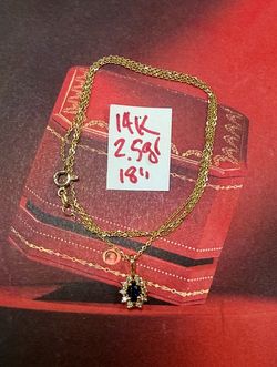 14K Solid Gold Chain and Diamonds Pendant 2.5Gr 18 Inches Long