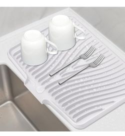 Silicone Dish Drying Mat for Kitchen Counter - Heat Resistant & Non-Slip Dish Drain Pad with Built-In Drain, Dishwasher Safe, Quick-Dry, Hangable & Ro