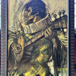 Aldo Luongo Jester With Lute Offset Lithograph