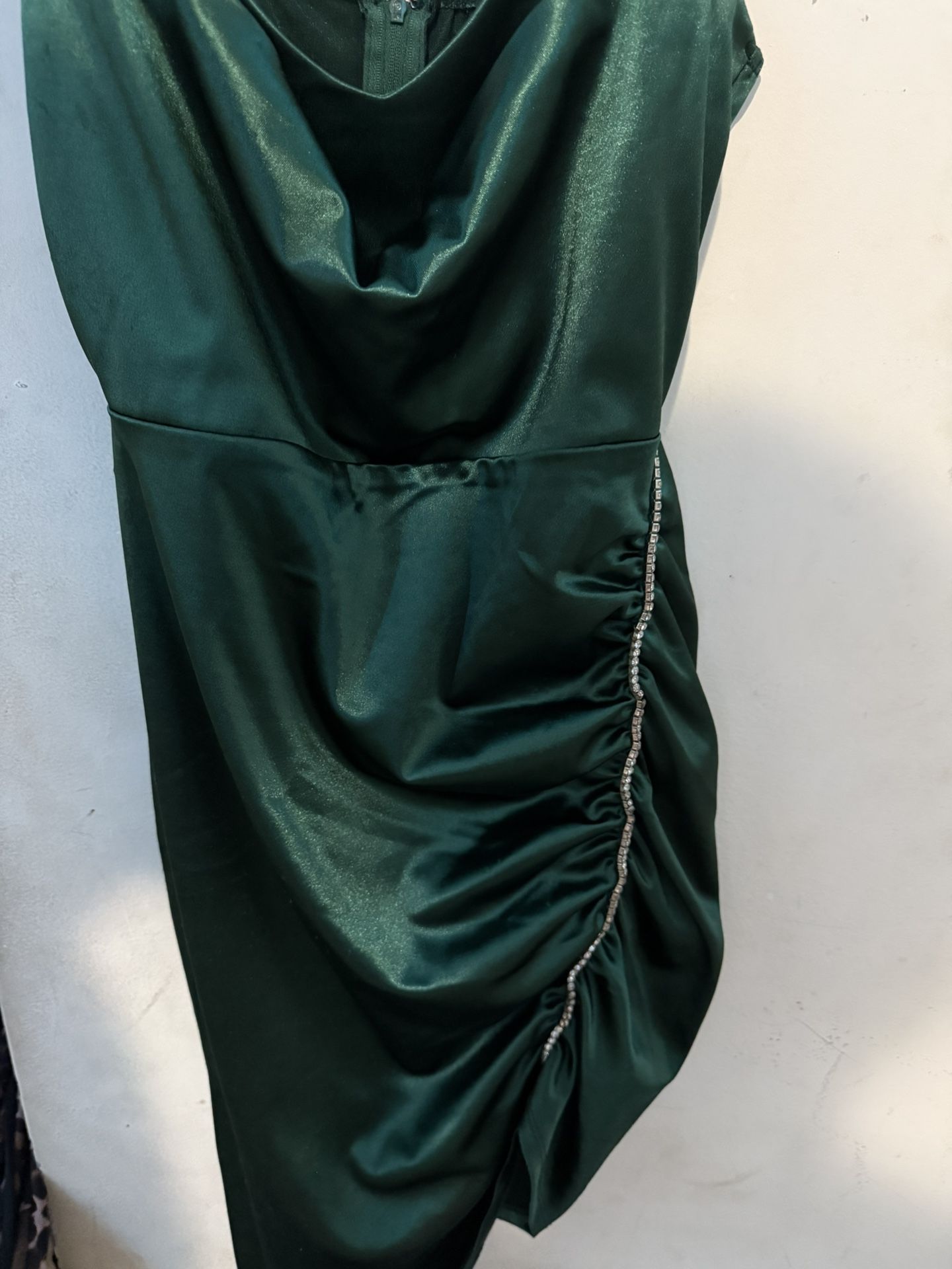 Green mini dress with rhinestone detail