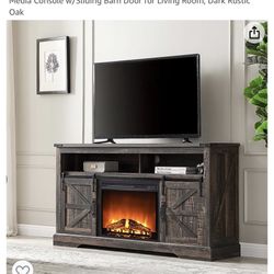 60" Tv Stand With Fire Place. Barn Style Doors 