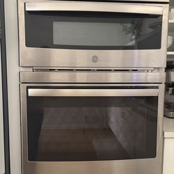 GE 30 in. Double Electric Wall Oven with Built-In Microwave in Stainless Steel