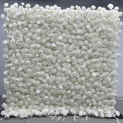 8x8ft White Roses Flower Wall Roll Up Fabric Back