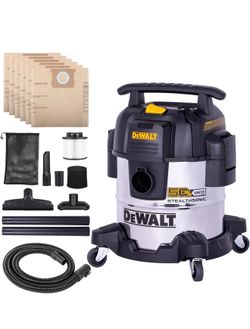 DEWALT 5 Gal Stealthsonic Shop Vacuum Wet and Dry, Ultra-Quiet Stainless Steel Shop Vac, 4 HP Heavy-Duty Vacuum Cleaner with Complete Accessory Kit an
