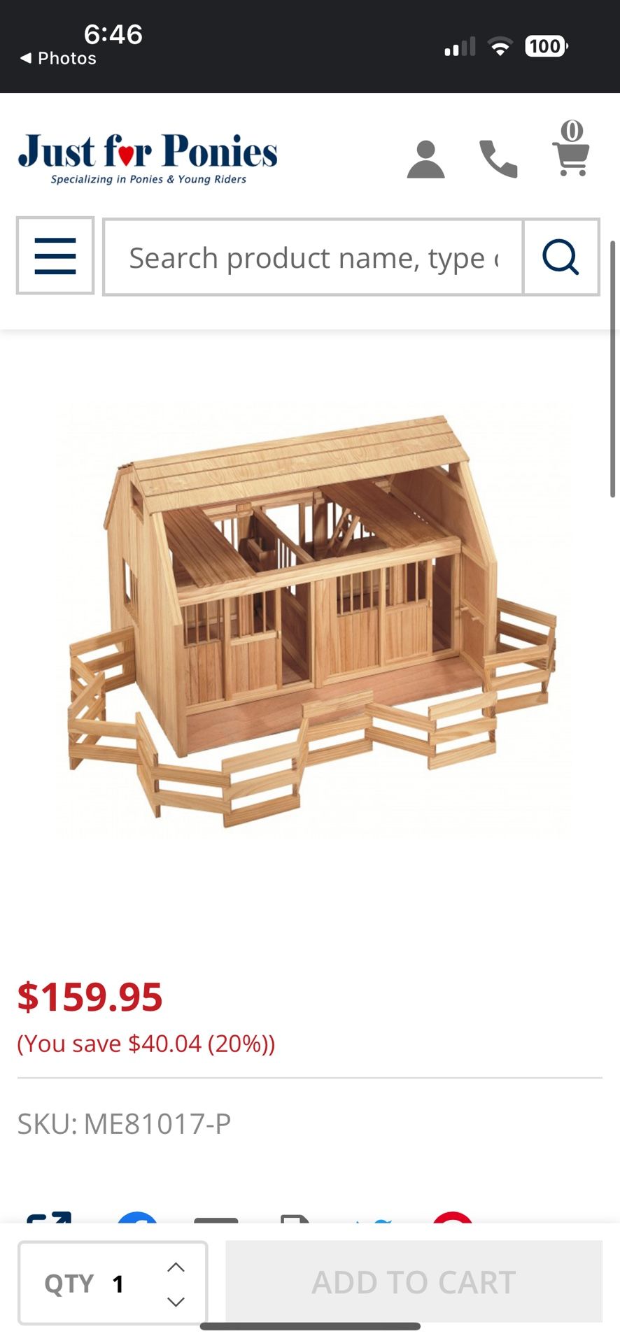 NIB- Maxim Groton Wooden Stable With Corral 