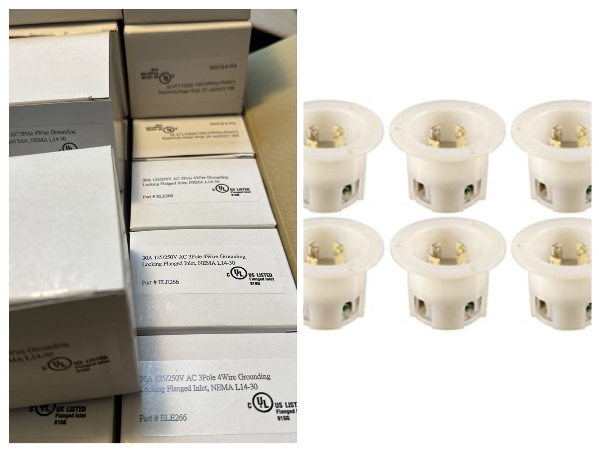 16-pack NEMA L14-30 Grounding Locking Flanged Inlet, 30A 125/250V AC, 3 Pole 4 Wire, cUL Listed