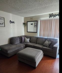 Gray Sectional Couch- L Shape + Ottoman