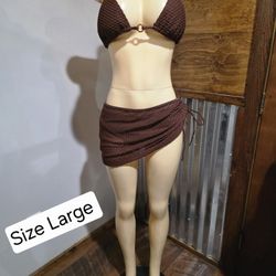 New Women's Caramel Coast Brown 3piece Bikini Set 