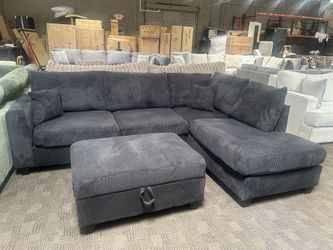 Black Comfy Sectional w/ Storage Ottoman 