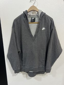 Nike Hoodie Mens S Gray Long Sleeve Cotton Casual Kangaroo Pouch Sweater V Neck
