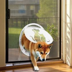 ALUMANI Dog Door for Screen Door, Dog Screen Door with Lockable Magnetic Flap, Anti-Mosquito Pet Door for Screen Window, White