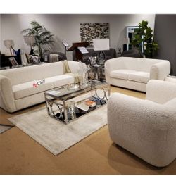 Boucle Fabric 2 Pc Living Room Sofa And Loveseat Set