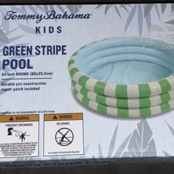 New Tommy Bahama Green Stripe Kids Inflatable Pool