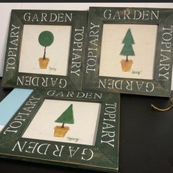 Set of 3 Wooden Garden Topiary Pictures 