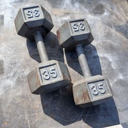 PAIR of 35lbs Cast Iron Hex Dumbbells