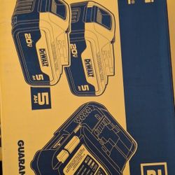 Brand New 2- Dewalt 20v  Batteries 5.0 And 4amp Charger Set Sealed Box $130