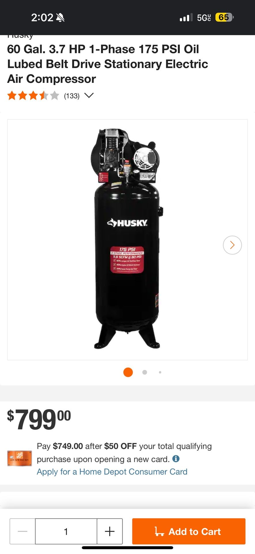 Husky 60 Gallon Air Compressor