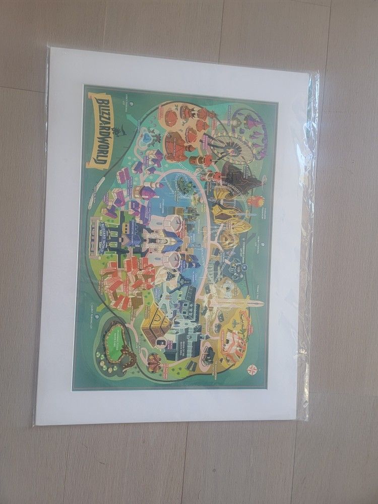Blizzard World 2017 Glen Brogan Fine Art Paper Matted Collectible 20x13 25in with Park Guide and cer