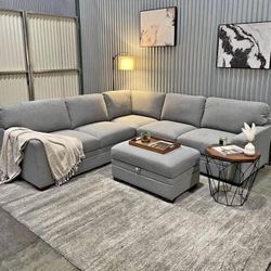 Thomasville Langdon Fabric Sectional with Storage Ottoman – Brand New