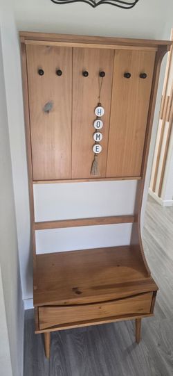 Mid Century Modern Solid Wood Hall Tree