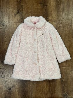 Pink juicy couture fur coat with rose embroidery size 7