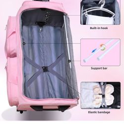 28 Dance Bag with Luggage Rack | Wheeled Upright Dance Bag, Pink