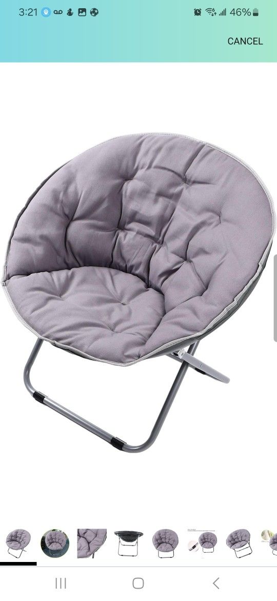 Cozy Saucer Chairs, Folding Saucer Chair Metal Frame Gray Comfortable Ergonomics Foldable Cozy Chair for Living Room Gift