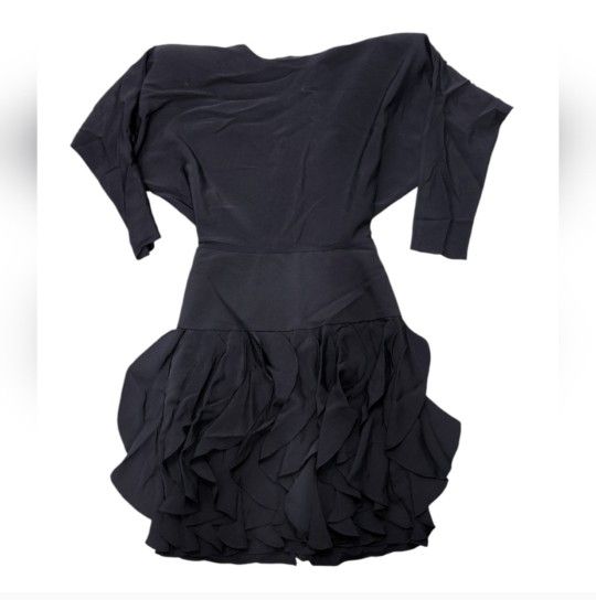 Vintage Betsey & Adam Size 5 Black Batwig Ruffle Bottom Dress