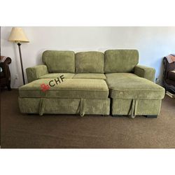 Corduroy sectional sofa with storage chaise and pull out bed 