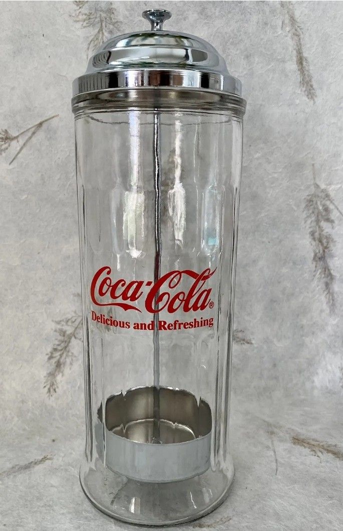 Vintage 1992 Coca Cola Straw Dispenser Glass 