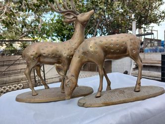 2 1970's Vintage Brass Deer Figurines Sculpture