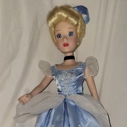 Disney Cinderella Porcelain Doll Blonde Hair Blue Eyes 16" Tall With No Flaws