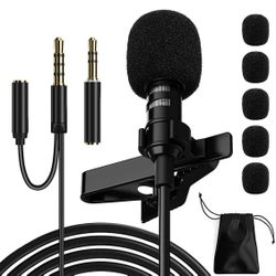 Professional Lavalier Microphone, Phone Microphone, Noise Reduction Mic, Suitable for Interview, Video, Recording, Black.59‘’ (Headphone Jack)