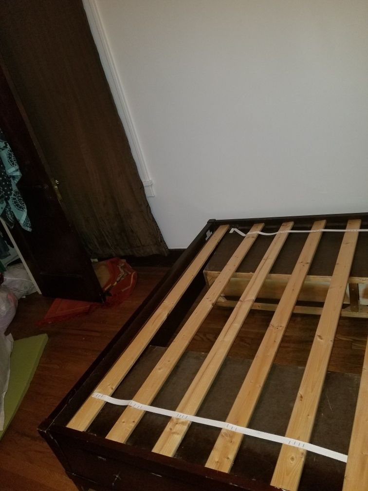 Queen bed frame with mattress and storage