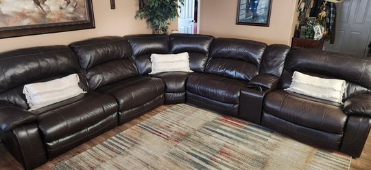 Large Dark Brown Leather Reclining Sectional Sofa