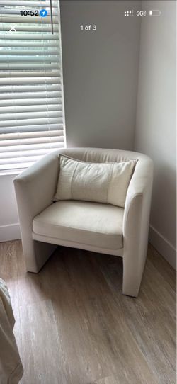Cream Upholstered Accent Chair with Pillow