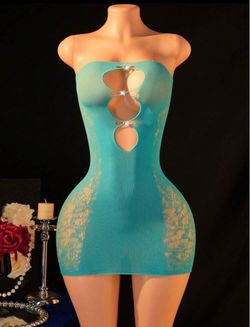 One size Teal Strapless Cutout Mini Dress