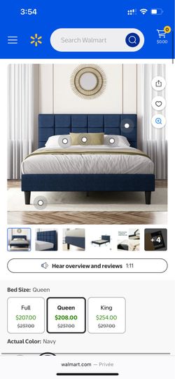 Queen Size Upholstered Bed Frame - Navy Blue (Like New - Used 6 Months)