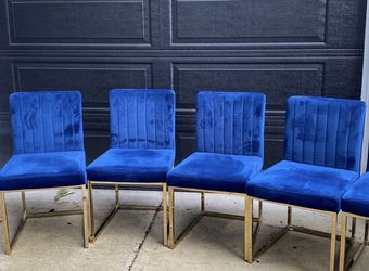 Royal Blue Velvet & Brass Dining Chairs