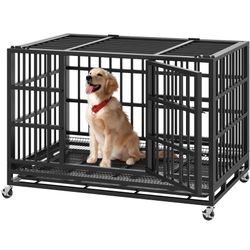 🐶 Heavy-Duty 48” Dog Crate w/ Wheels – Open Box! | Save Big
