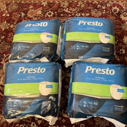 Presto Supreme Unisex Briefs with Tabs, X-Large, 58”-68”Waist, Yellow, 56 Count (4 Bags of 14