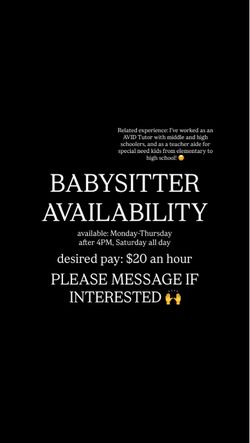 BABYSITTER AVAILABILITY