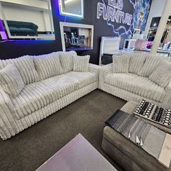 Brand New Oversize Sofa & Love Seat Corduroy Fabric Light Grey $1499 