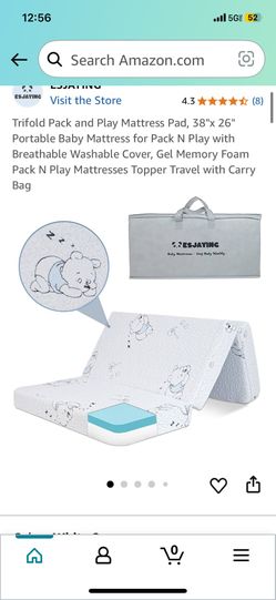 New Trifold Gel Memory Foam Pack And Play Mattress Pad  38” X 26”  Portable 