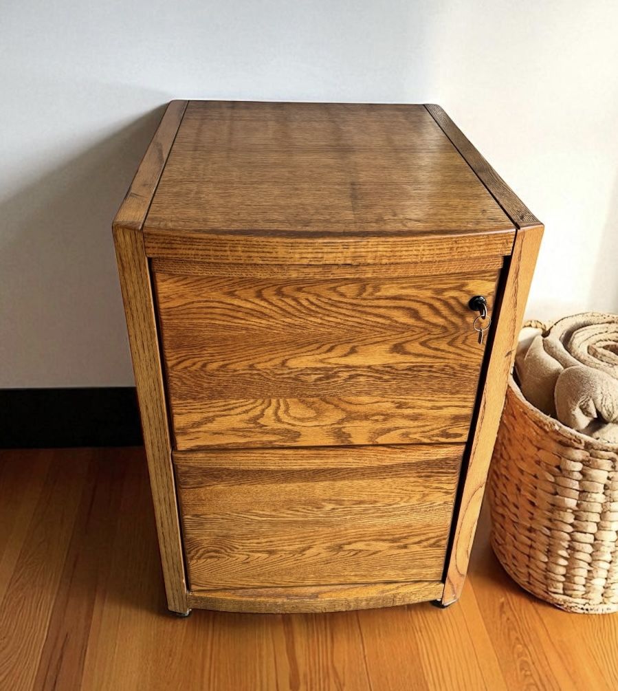 Commercial grade solid wood two drawer standard/letter or legal size file cabinet w/lockset