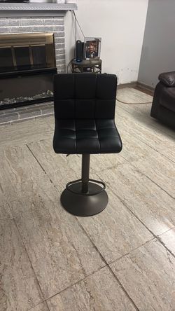 Black Adjustable Faux Leather Bar Stool / Vanity Chair