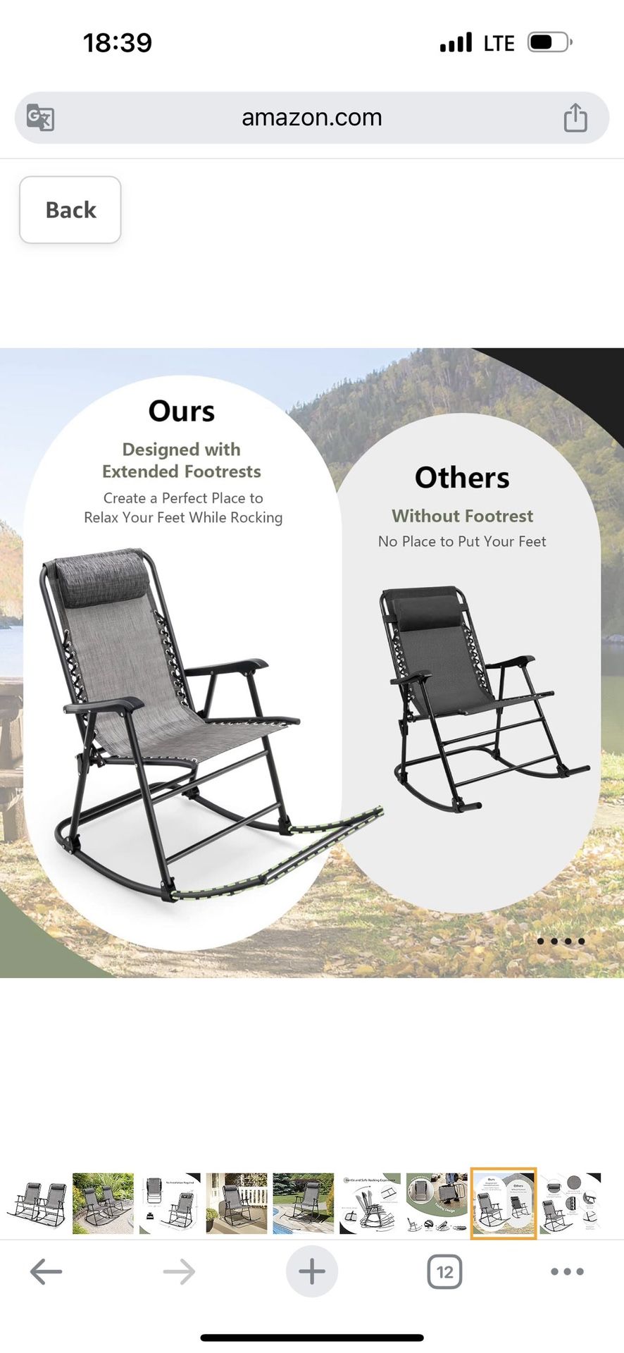 HAPPYGRILL 2PCS Foldable Rocking Chair Zero Gravity Lounge Rocker