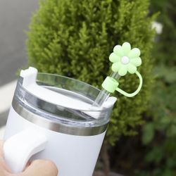 Mint Green Daisy Silicone Straw Cover