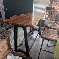 Bar height cast iron table with wood top
