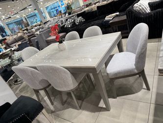 Marble-Top Dining Table with 6 Chairs 🩶🩶